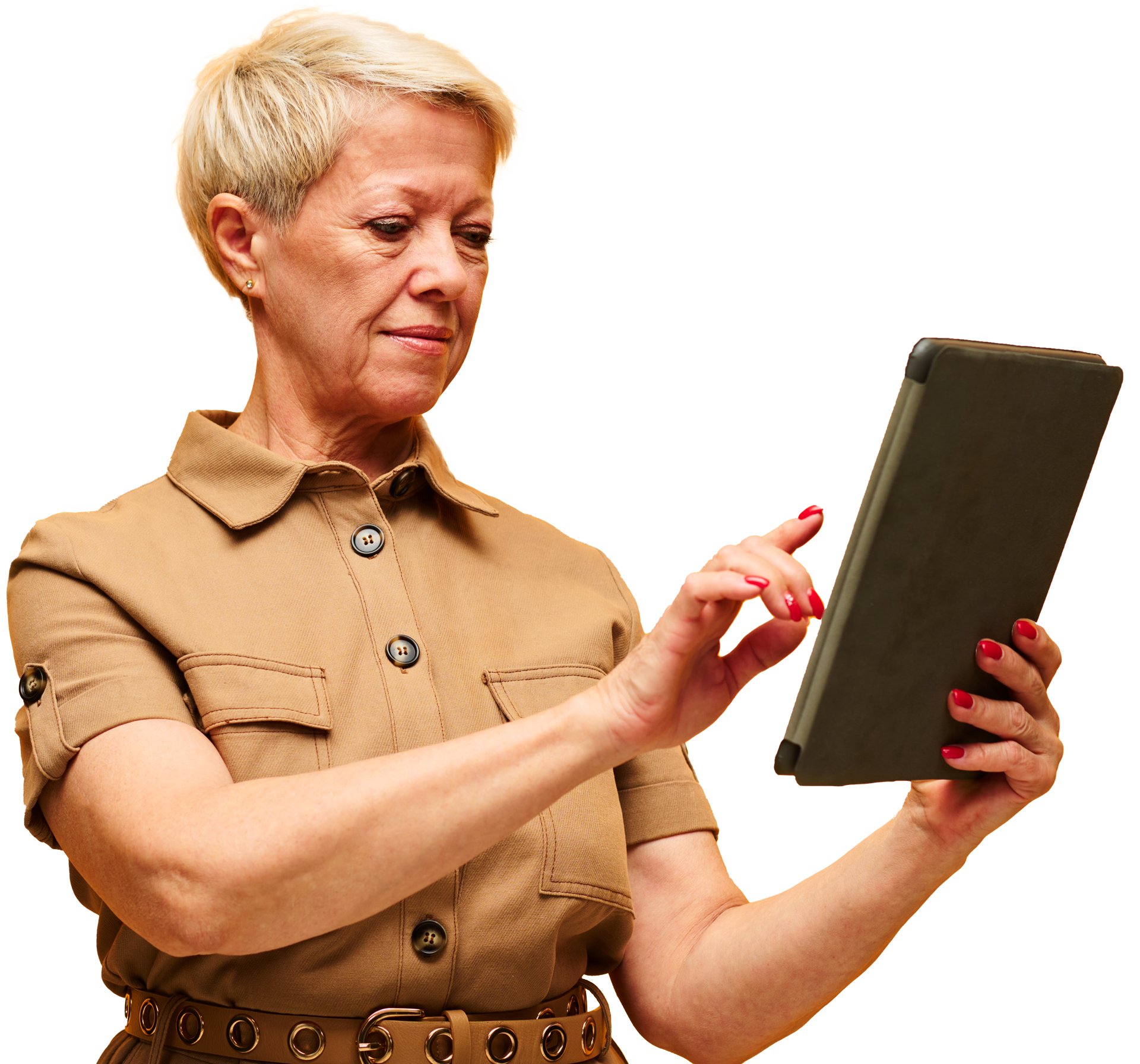 Cofident Senior Blond Woman In Casual Dress Using 2023 11 27 04 49 45 Utc